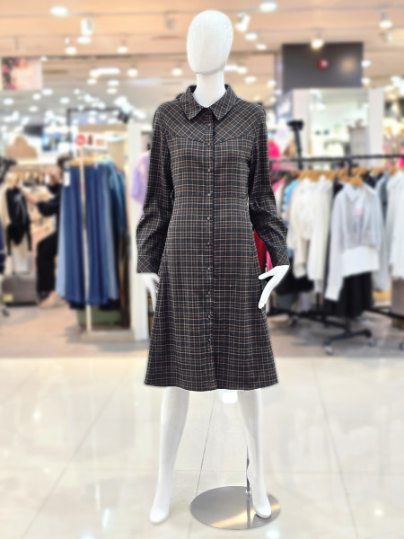 [행복한백화점][꼼빠니아]체크 패턴 버튼업 A라인 원피스 CAEW0WOP110