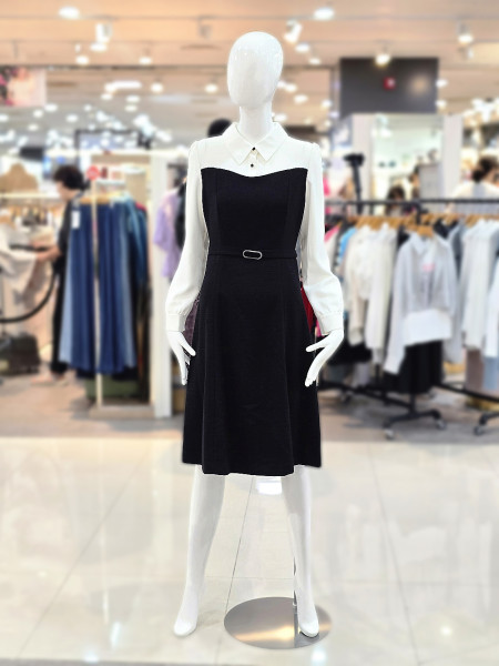 [행복한백화점][꼼빠니아]벨티드 배색 포인트 원피스 CAEW9WTO010