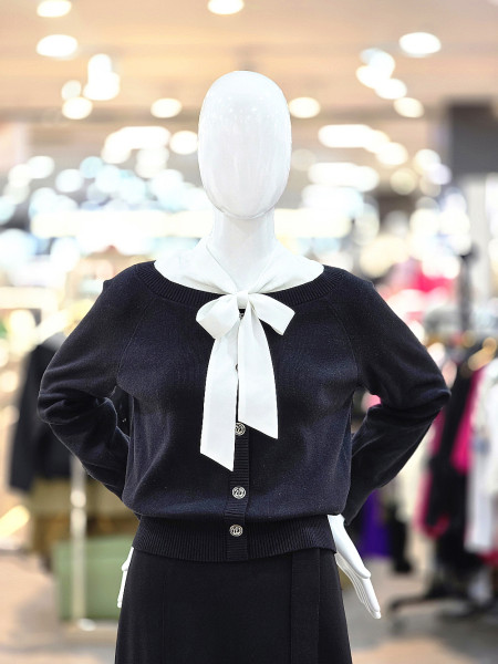 [행복한백화점][꼼빠니아]리본 포인트 셔츠레이어드 니트 가디건 CAFW9WSL050