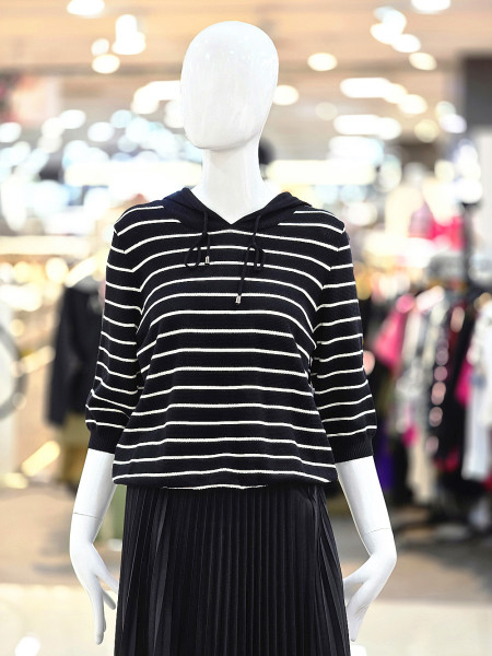 [행복한백화점][꼼빠니아]스트라이프 후드 니트티셔츠 CAFU6WSZ050