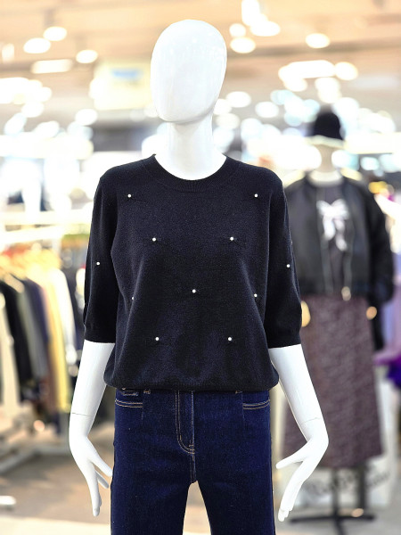 [행복한백화점][꼼빠니아]진주장식 라운드 5부 니트 CAFW0WSL840