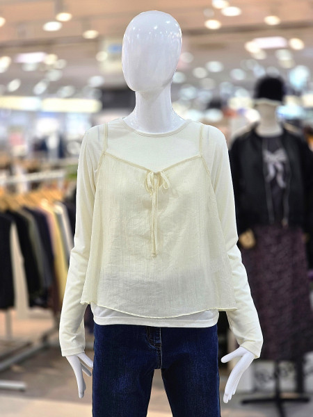 [행복한백화점][꼼빠니아]레이어드 리본나시 블라우스 CAFW9WKL800