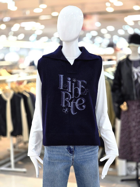 [행복한백화점][꼼빠니아]레터링 카라넥 니트 베스트 CAFW0WSV100