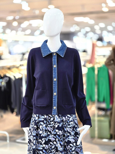 [행복한백화점][꼼빠니아]꼼빠니아 데님 배색 카라 니트 가디건 CAGU3-WSC020