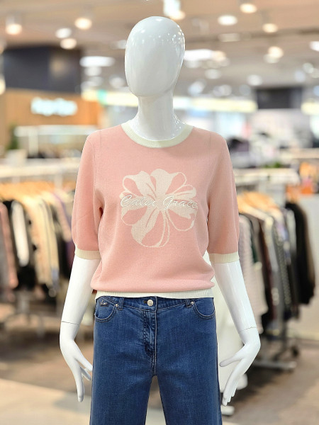 [행복한백화점][꼼빠니아]플라워 레터링 반팔 니트 CAGU4-WSP110