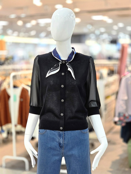 [행복한백화점][꼼빠니아]스카프 포인트 시스루 니트 가디건 CAGU4-WSL700