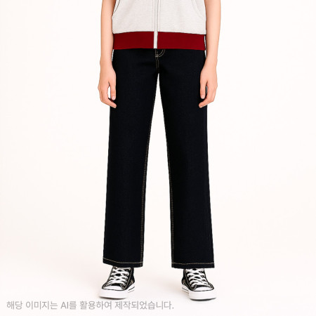 [행복한백화점][더데이걸]뒷밴딩 밑단 스냅 와이드 진  TGTJ25805