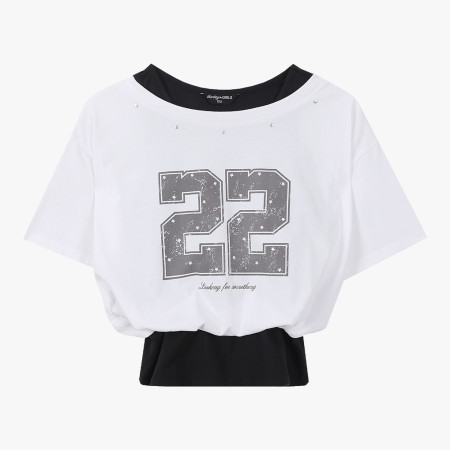 [행복한백화점][더데이걸]스터드 장식 반팔  레이어드 맨투맨    TGRA26309