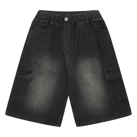 [행복한백화점][소이]6.5부원턱카고버뮤다블랙진 25F0292