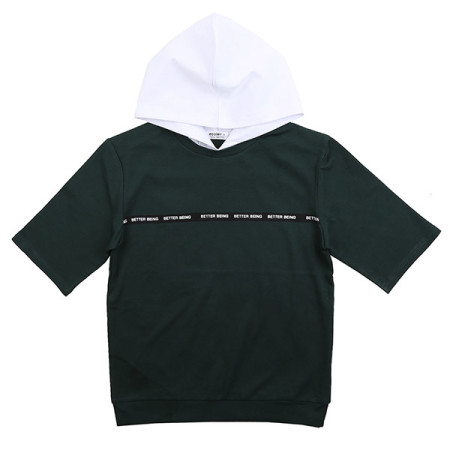 유니 레터링 배색 7부 후드티 19c0401