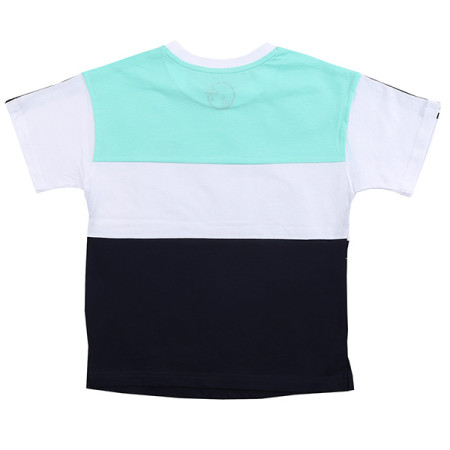 4부 라인 3색 배색 라운드 반팔 티셔츠 18B0459