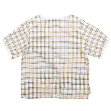 4부 스퀘어 넥 체크 블라우스 19B1656