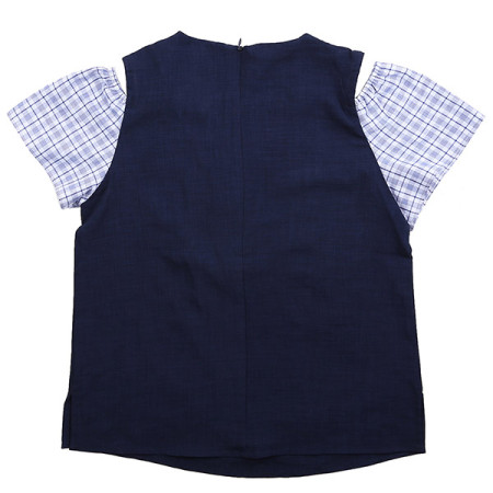 4부 V넥 레이어드 반팔 블라우스 19B1655