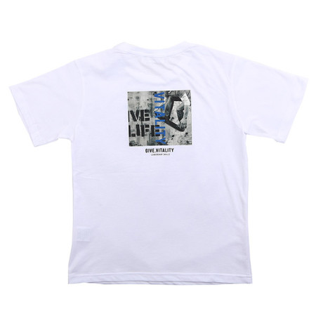 유니 4부 백포토 프린트 라운드 반팔 티셔츠 19B1407