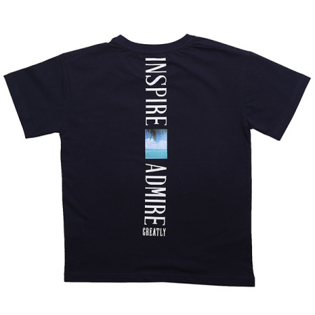 유니 4부 백프린트 라운드 반팔 티셔츠 블랙 19B1425