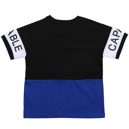 유니 4부 절개 배색 라운드 반팔 티셔츠 19B1426