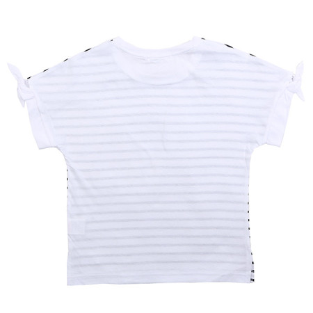 4부 소매 변형 스트라이프 라운드 반팔 티셔츠 19B0462