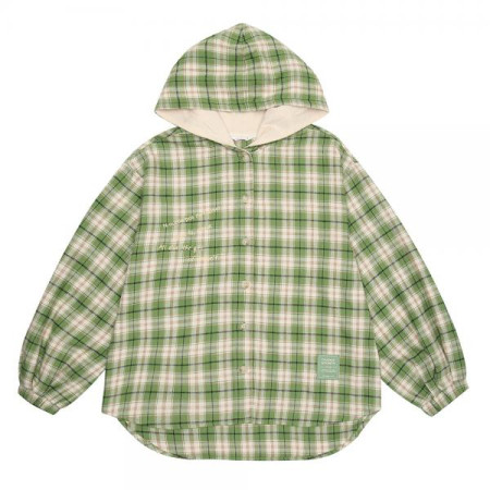 오버팟 올리브 체크 후드 셔츠 20C5352