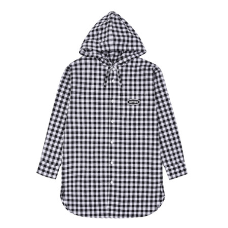 캐주얼 후드 롱 체크 셔츠 20A1353