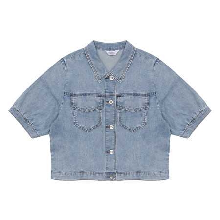 5부 퍼프 소매 데님 크롭자켓 22B1552