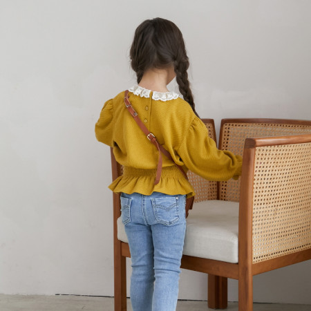 스모크크롭티셔츠 아동 레이스 프릴 티셔츠 12052-100-202