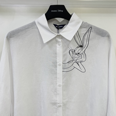 [행복한백화점][디즈니골프]7부소매 뒷트임 린넨 셔츠 화이트 여성 SN6LSH030