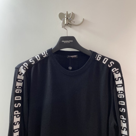 파사디 가을 라운드넥 레터링 테잎 배색 긴팔 니트 블랙 남성 Q20FKP212M