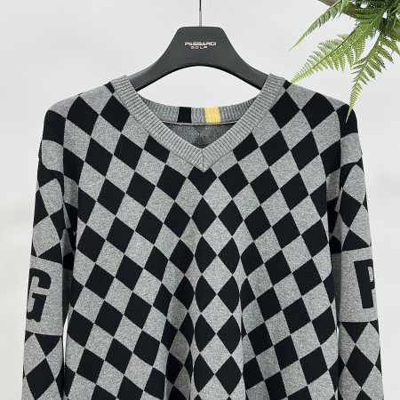 [행복한백화점][파사디] 아가일 패턴 브이넥 니트 티셔츠 멜란지그레이 남성 Q23FKP218M