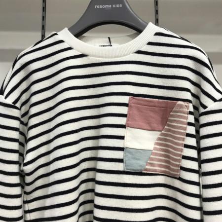 [레노마키즈] 여아 수술 포켓 장식 스트라이프 티셔츠 크림 R1941T111