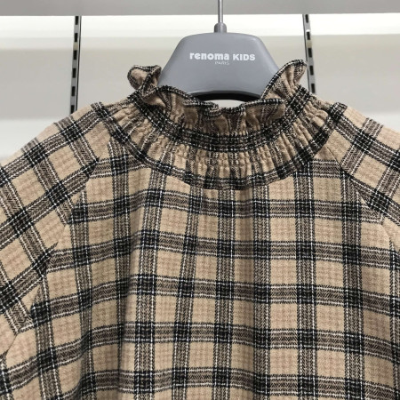 [레노마키즈] 여아 스모크 밴딩 소매 기모 체크 터킹 셔츠 베이지 겨울  R1941B310