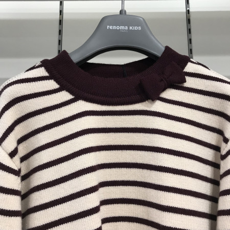 [레노마키즈] 여아 벌룬 소매 스트라이프 니트 버건디 R1941K417