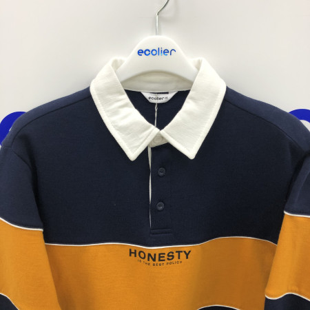 캐주얼 배색 카라 맨투맨티(네이비) 19D5402