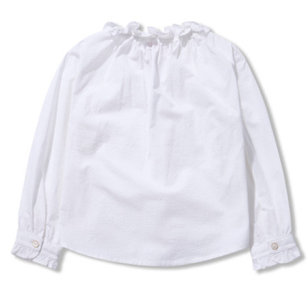 페리미츠 여아 로맨틱 프릴넥 면 도비 블라우스 P2011B351 화이트