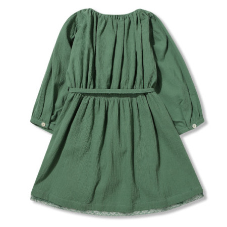 페리미츠 여아 벌룬 루즈핏 허리 끈 리본 플레어 롱원피스 P2013O673 그린