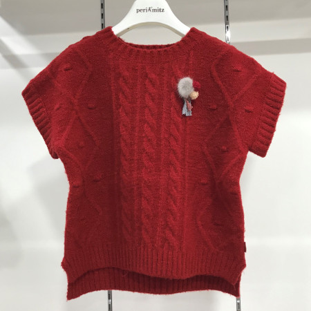 [페리미츠] 빈티지 꽈배기 니트 조끼 레드 P1943K472