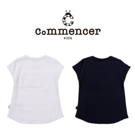 [꼬망스] 아동 여아  샤인호일엠보티셔츠 네이비/화이트  c2021t163