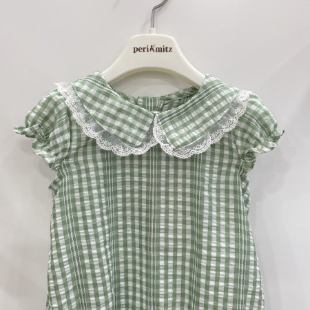 [페리미츠] 레이스 카라 체크 원피스 그린 P2123O676