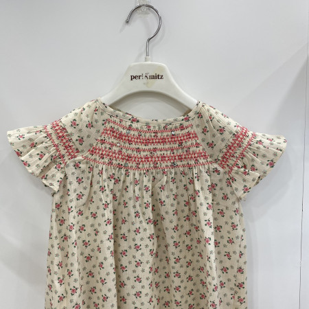 [페리미츠] 잔꽃 프린팅 날개 스모킹 원피스 핑크 P2123O678