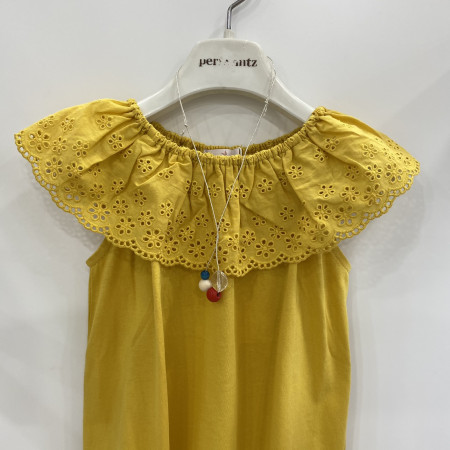 [페리미츠] 레이스  A라인 민소매 롱 티셔트 머스타드  P2124T174