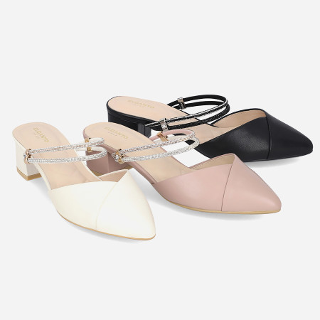 [행복한백화점][엘칸토]여성 양가죽 보석 스트랩 투웨이 뮬 슬링백 4.5cm LCWO78