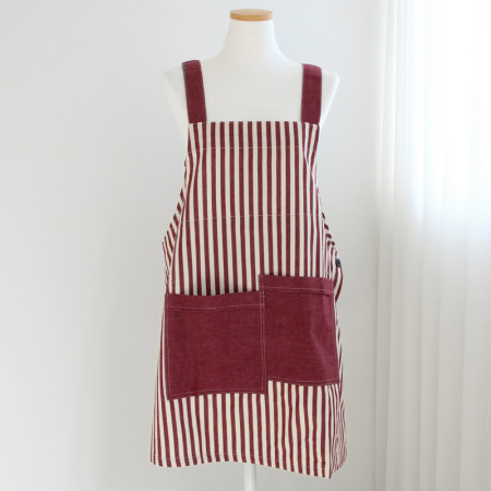 코튼랩 루즈핏 방수앞치마 와인 스트라이프
