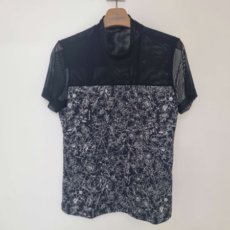 [행복한백화점][팜스프링스]플라워 패턴 메쉬 배색티. STTL242293