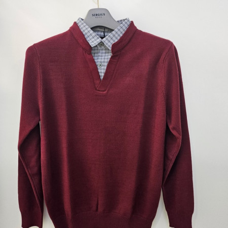 [행복한백화점][세르지오]와인 레이어드 카라 티셔츠 sntjbmf4876a