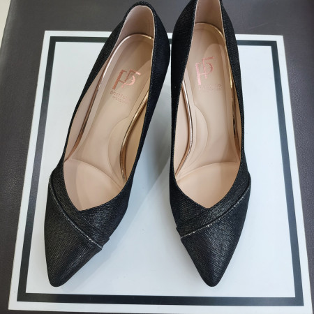 [행복한백화점][에스콰이아]여성 7센치 V라인 양가죽 검정칼라 펌프스 PFDSHP756