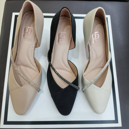 [행복한백화점][에스콰이아]여성 발편한 V라인 7센치 줄장식 펌프스 양가죽 옆트임 이쁜구두PFESHP57