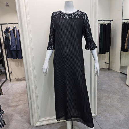 [행복한백화점][마담엘레강스]라운넥부분레이스쉬폰롱원피스