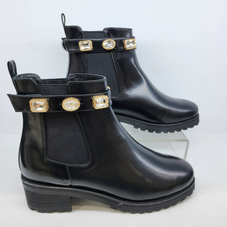 [행복한백화점][에스콰이아]특가 여성 큐빅장식 4센치 챌시 천연가죽 검정색 부츠EQCWBS6