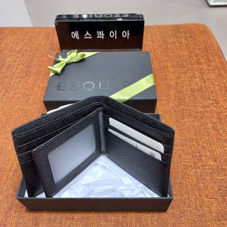 깔끔이 남성  소가죽 블랙 회색콤비 앰보무늬 반지갑 EC0SPN334 선물용 포장가능