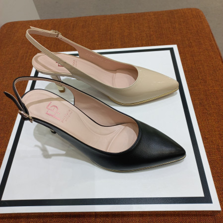 여성 소가죽 뒤트임 금테 포인트 7센치 2칼라 구두 PFBMST613