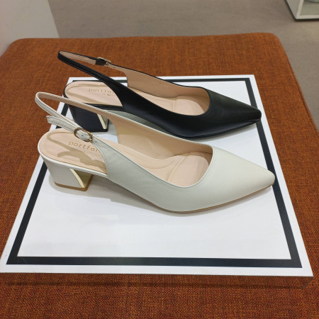 여성 소가죽 5센치 뒤트임 슬링백 크림색 PFAMST610